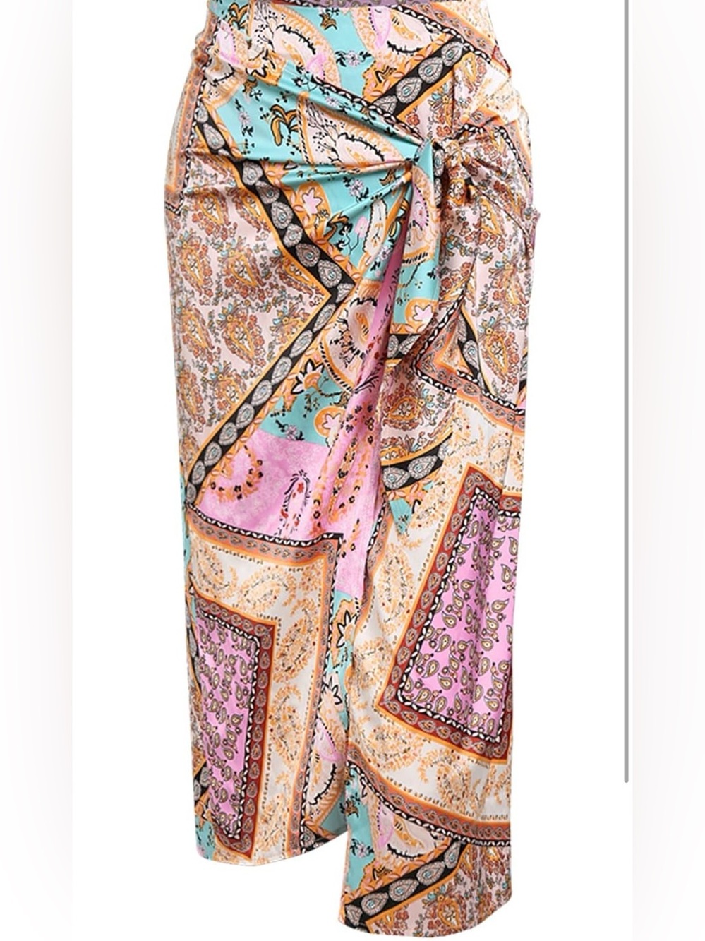 Zaful Pink & Turquoise Paisley-Asymmetrical Sarong Skirt
